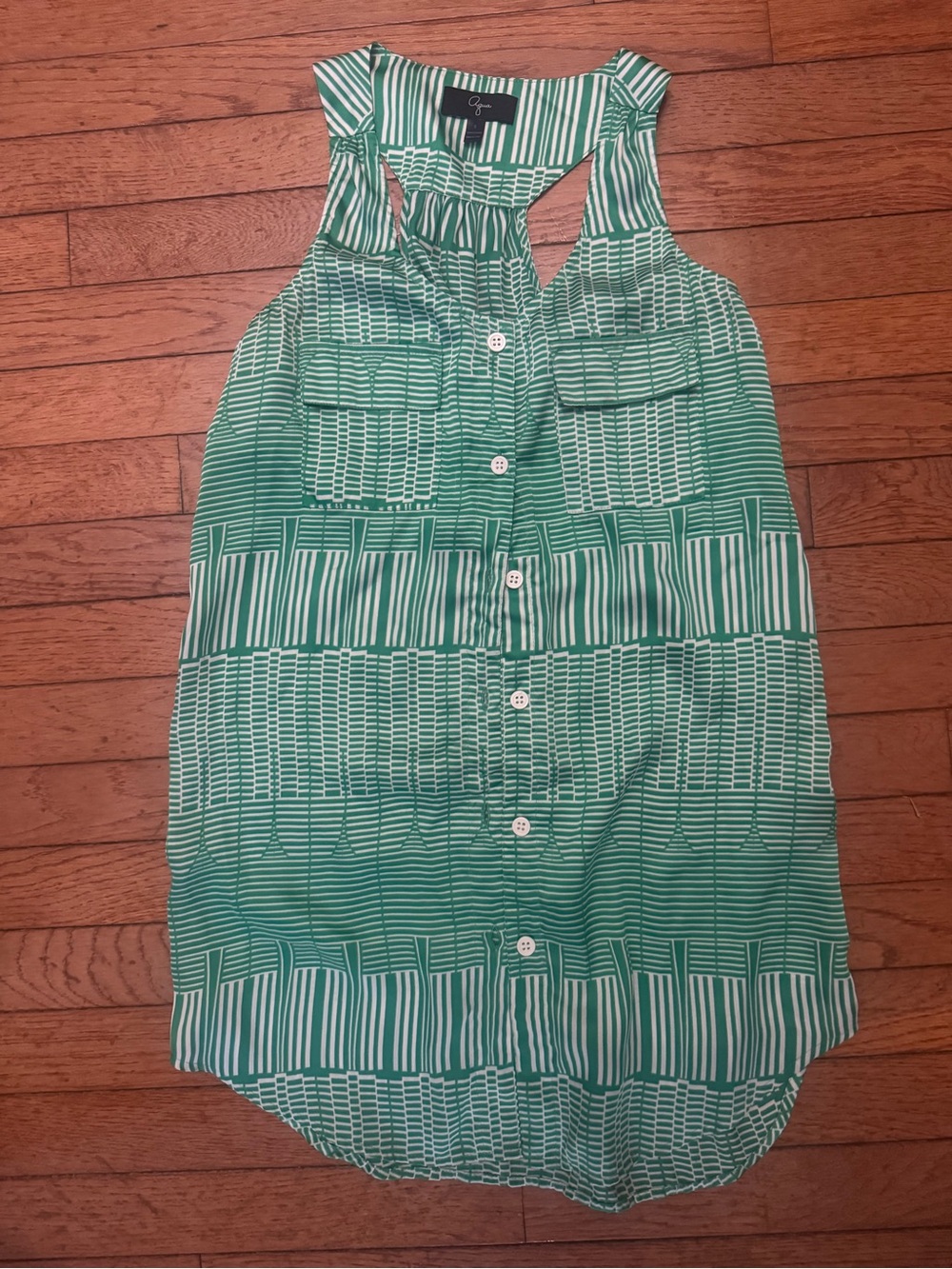 Aqua Green Patterned Button-Front Tank Top